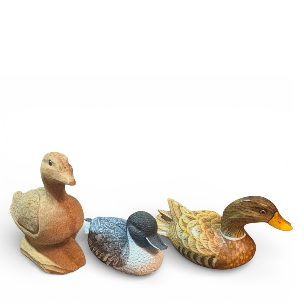 Vintage Hand Carved Wooden Mini Bird Decoy Lot Pintail Mallard Lot Of 3 Signed
